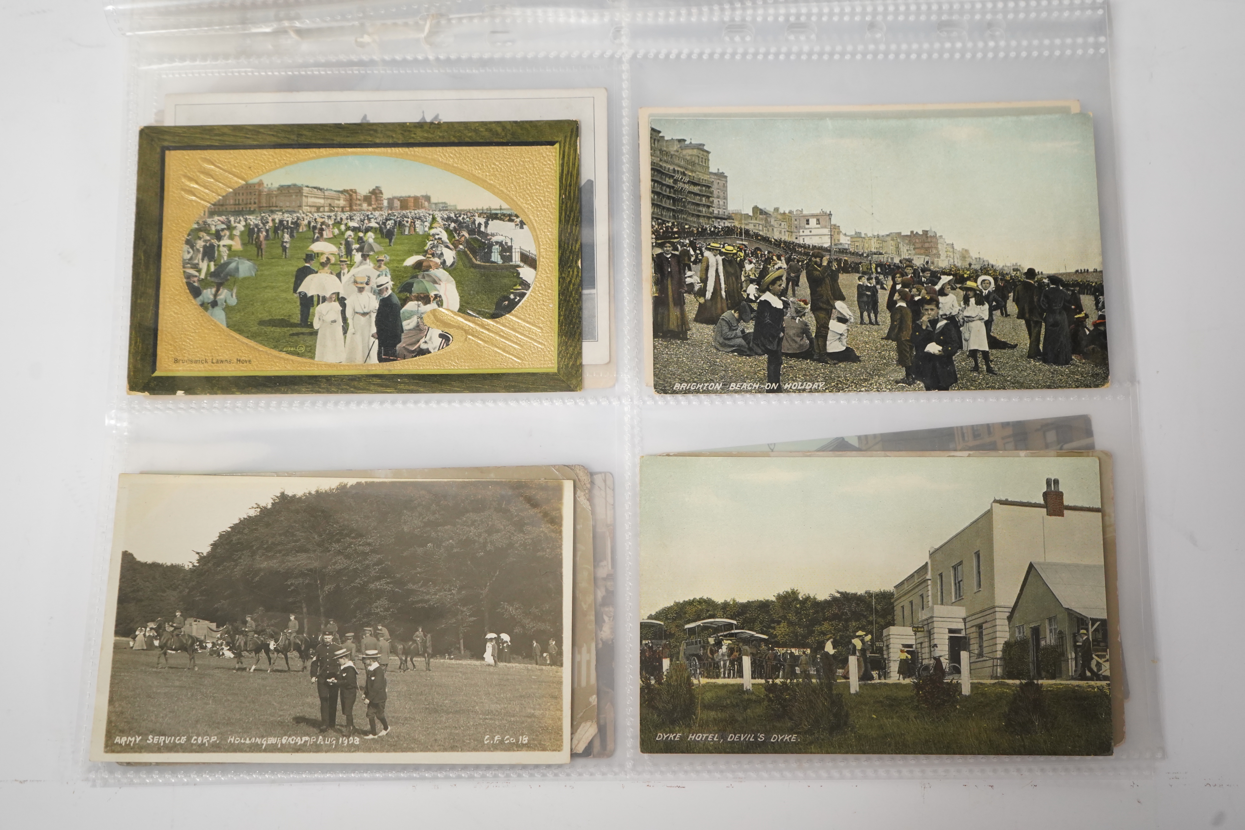 Brighton & Hove interest; a collection of one hundred and twelve assorted vintage postcards, mostly pre WW1, including novelty, shopfronts and Albion football matches